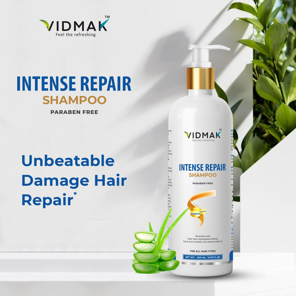 Intense Repair Shampoo with Pro Vitamin B5, Vitamin E & Soy-Corn Protein | Strengthens, Nourishes & Restores Damaged Hair | Sulfate-Free Formula for Smooth & Healthy Hair – 200ml